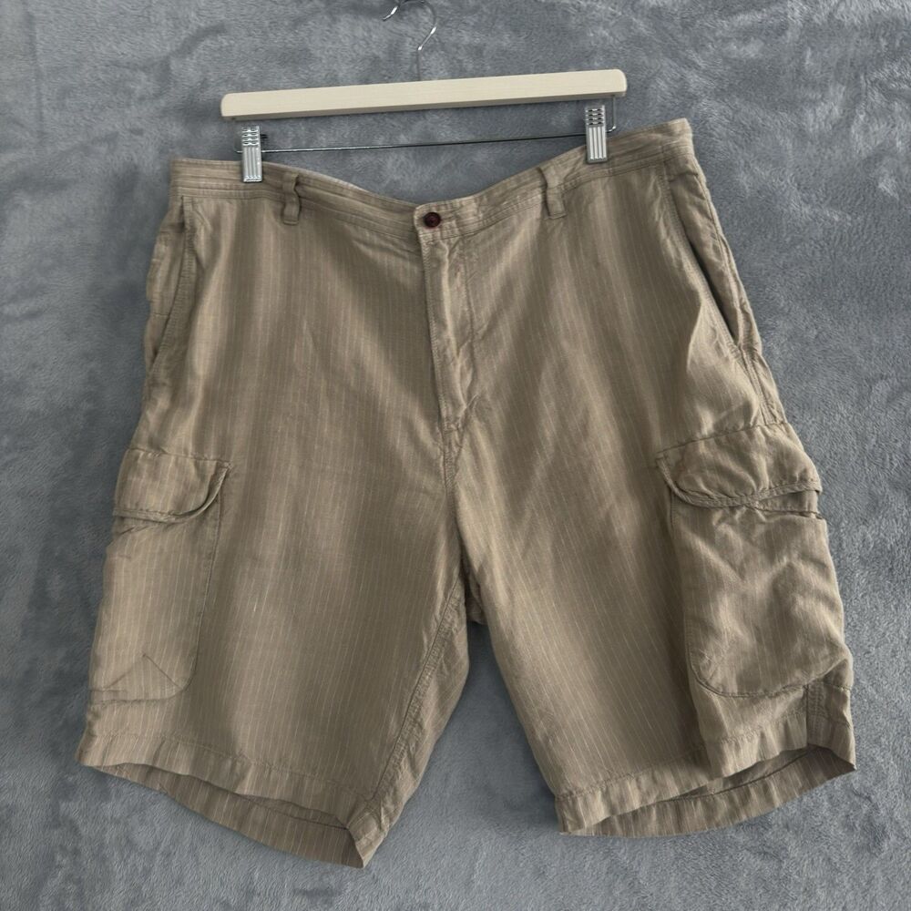 Tommy Bahama Paradise Nation Linen Shorts Mens 38 Tan Stripe Cargo Flat Front